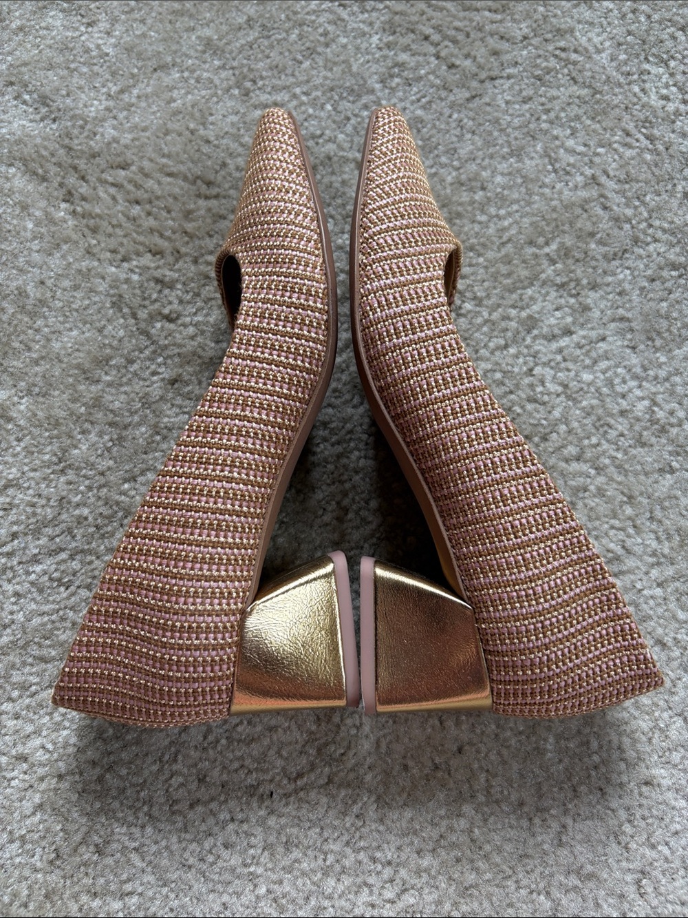 Franco Sarto Women’s Pink Tan Gold Metallic Block Heel Pumps - Picture 4 of 7
